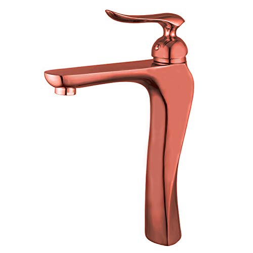 Premium Single Lever Basin Mixer, 2 Braided Pipes (Rosa Gold Twine)