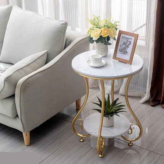 Golden 2-Tier Round End Table: Wrought Iron for Living Room.