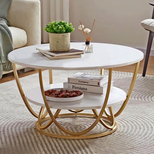 Round 2-Tier Coffee Tables: Simple Living Room Sets with Metal Frame