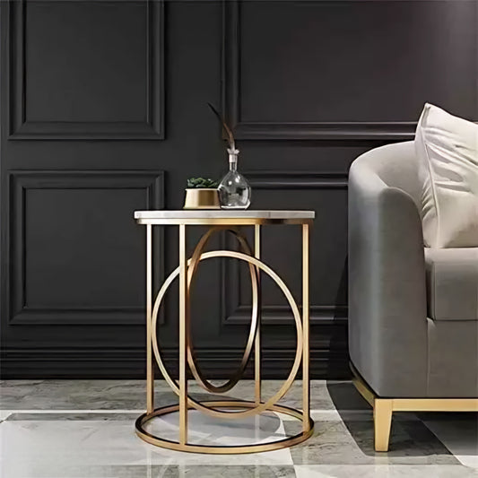 Modern Round Nesting Coffee Side Table, Gold Finish